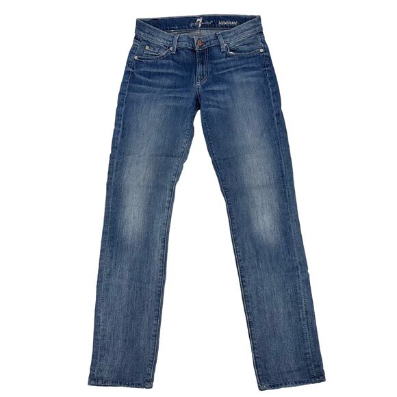 7 For All Mankind Medium Wash Skinny Jeans WMNS 27 Blue Denim Low Rise Pants no - Picture 3 of 9